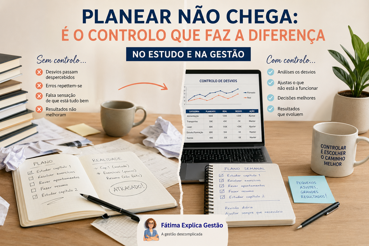 Diferença entre planear e controlar resultados no estudo e na gestão